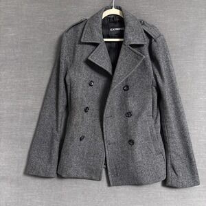 Vintage y2k Express Pea Coat S/M Gray Double Breasted Jacket Military 90s